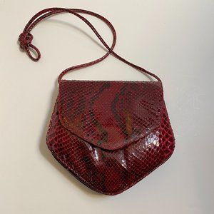 Maud Frizon Red Reptile Skin Bag Purse with Magnetic Clasp with 21.5" Drop